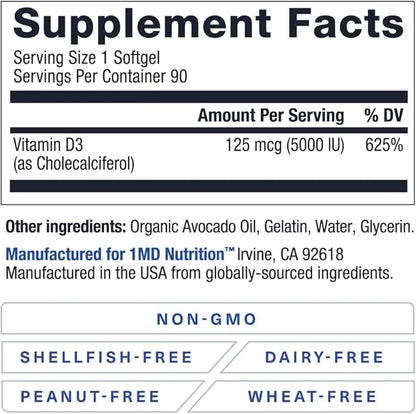 1MD Nutrition Vitamin D3 5000 IU Softgels 3-Month Supply
