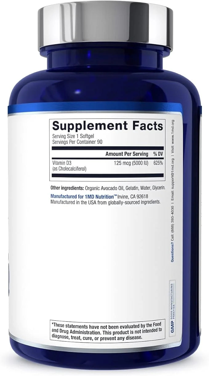 1MD Nutrition Vitamin D3 5000 IU Softgels 3-Month Supply