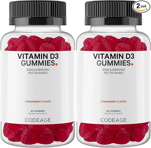 Codeage Vitamin D3 Gummy Vitamins, Vitamin D3 5000 5000 IU 125 mcg, 120 Count