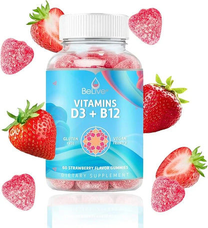 BeLive Vitamin D3 Gummies with B12 Vitamins B12 & D3, Provides 2-Pack