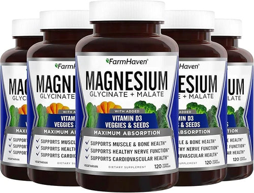 FarmHaven Magnesium Glycinate & Malate Complex D3, 100% 100% Chelated 600 Capsules, 300 Days