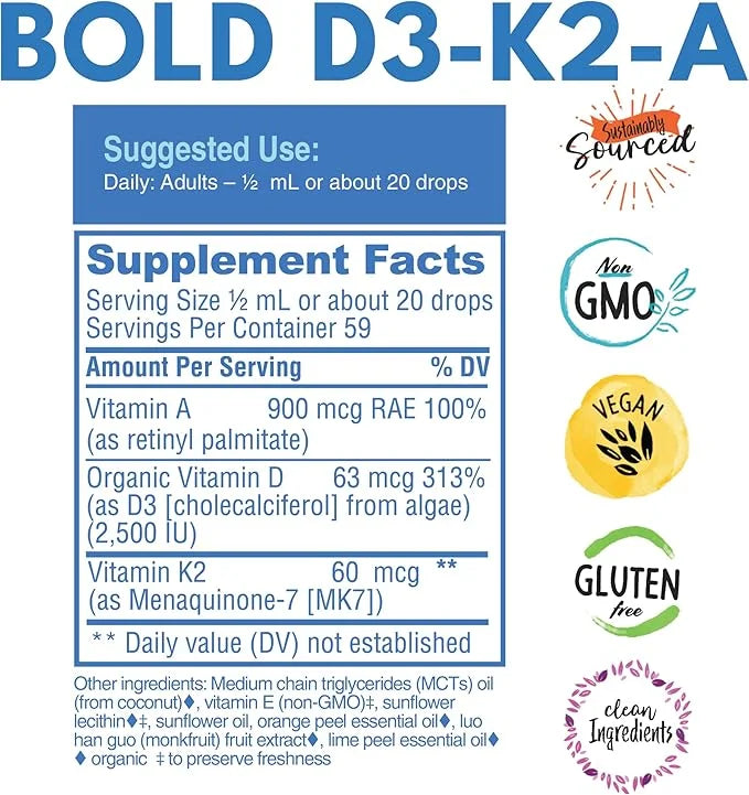 D3-K2-A, Liquid Vitamin Complex, Vegan Vitamin D3 from K2 (MK7) (MK7) and 1 FL (30mL)