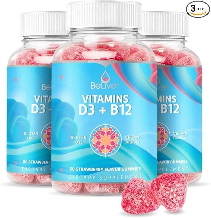 BeLive Vitamin D3 Gummies with B12 Vitamins B12 & D3, Provides 3-Pack