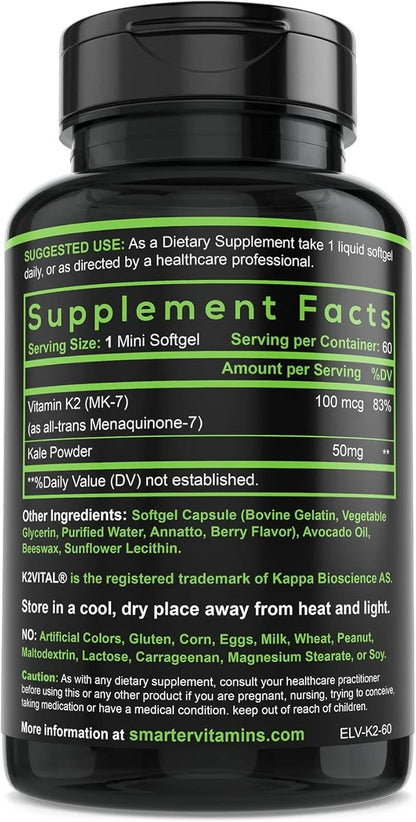 (3 Pack) Smarter Vitamin K2 MK7 100mcg Made K2VITAL and K-2 MK-7 MK-7 Supports 180 Liquid