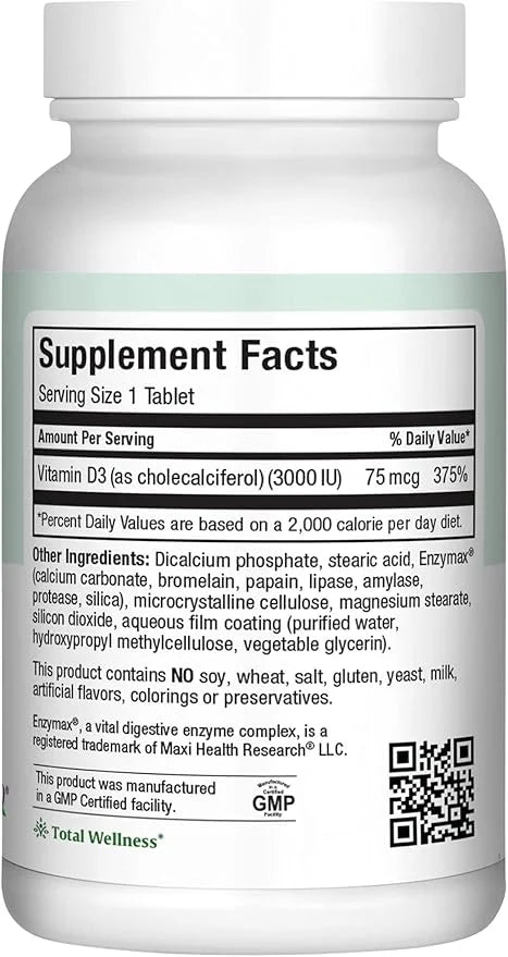 Maxi Health Kosher Vitamin D3 3000 (75 mcg) 3000 IU D3 (180 (180 Tablets)