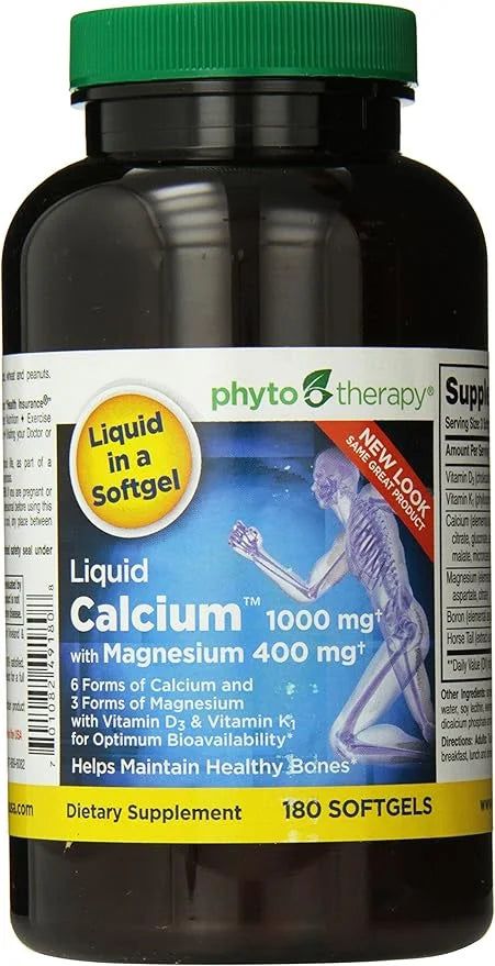 Phyto-Therapy Liquid Calcium with Magnesium Softgels, 1000 mg, 180 Count