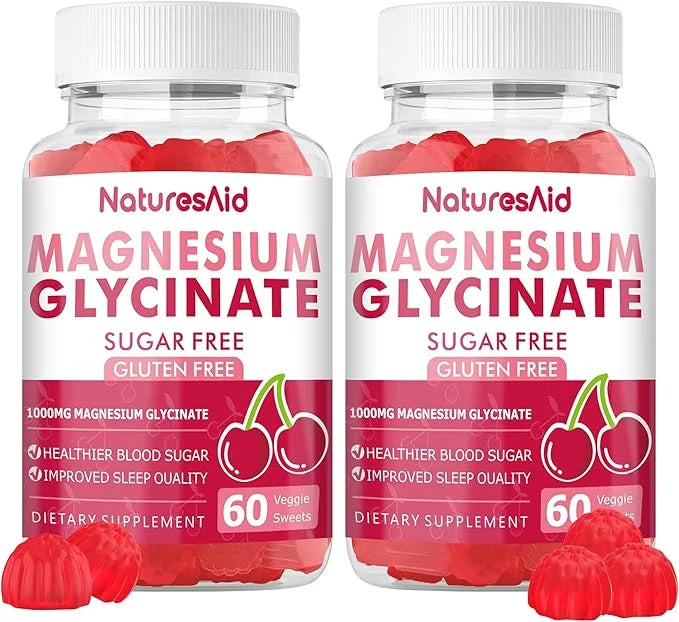 Magnesium Glycinate Gummies 1000mg B6, CoQ10 CoQ10 for 120 Cherry -2 Pack
