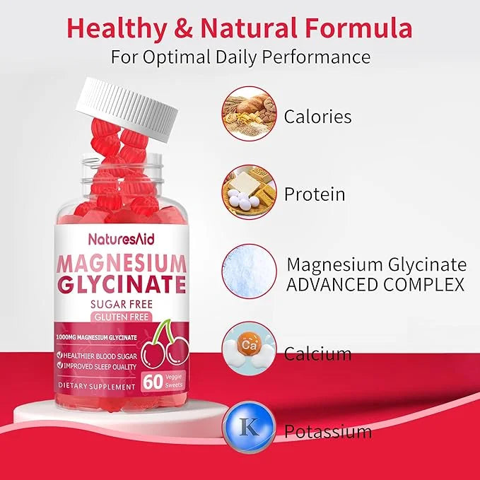 Magnesium Glycinate Gummies 1000mg B6, CoQ10 CoQ10 for 120 Cherry -2 Pack