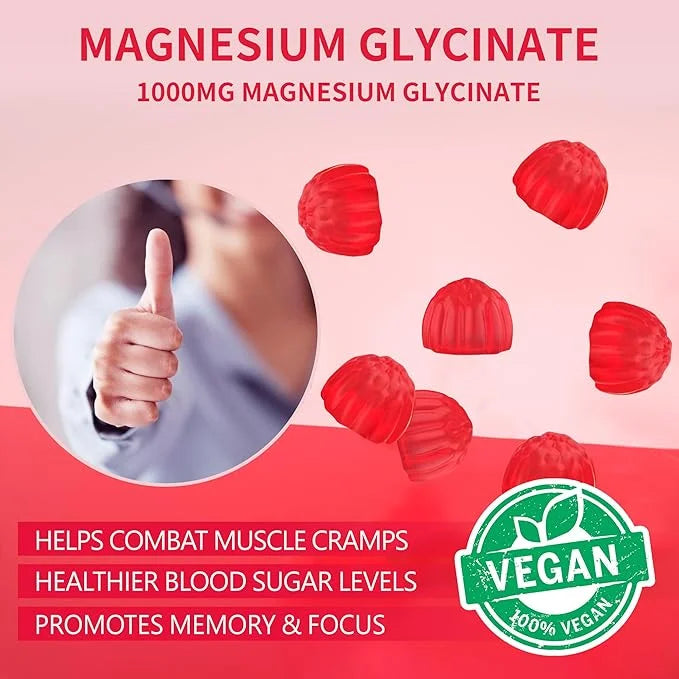 Magnesium Glycinate Gummies 1000mg B6, CoQ10 CoQ10 for 120 Cherry -2 Pack
