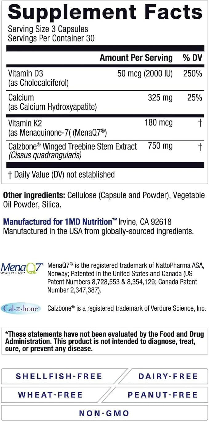 1MD Nutrition OsteoMD for Comprehensive Bone Support D3 & K2 | 180 Capsules (2-Pack)