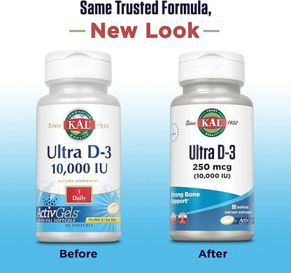 KAL Ultra Vitamin D3 10000 IU (250 mcg), 90 Serv, 90 Softgels
