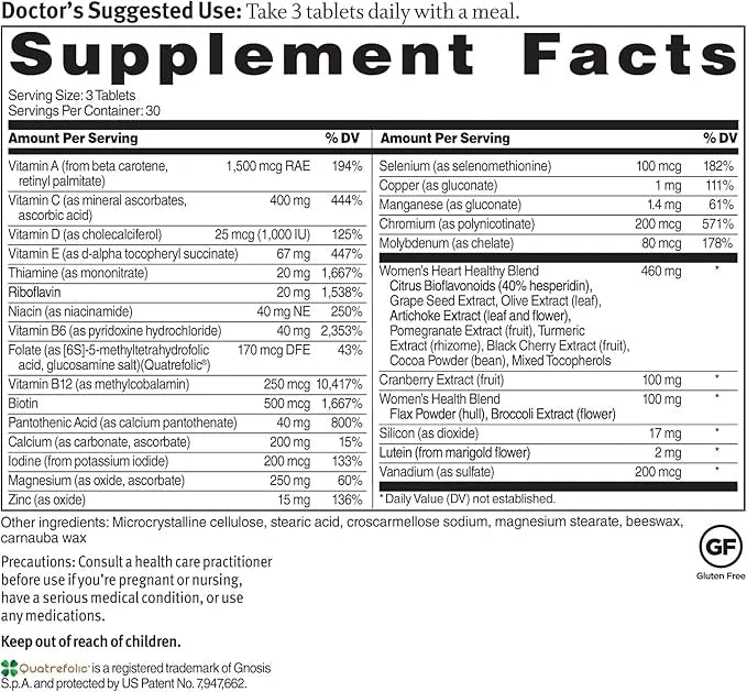 Dr. Sinatra Heart Healthy Multivitamin 1000 IU, B12, C, 90 Tablets (30-Day Supply)