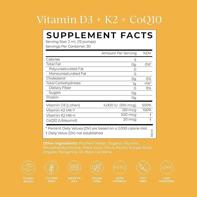 CYMBIOTIKA Vitamin D3 + K2 + CoQ10 Liquid,