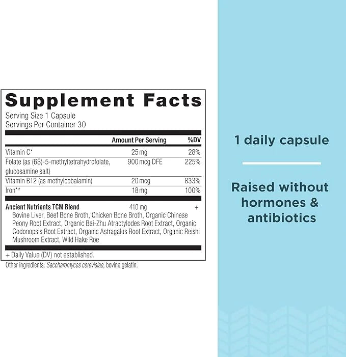 Iron Supplement by Ancient Nutrition, 18mg 30 Capsules
