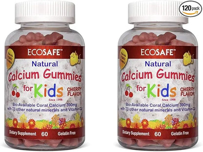 Coral Calcium Vitamin D3 Kids Gummy, 300 mg 800 IU D3-60 Gummies (2 Pack)