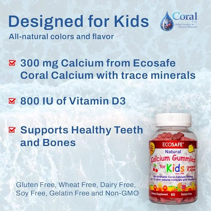 Coral Calcium Vitamin D3 Kids Gummy, 300 mg 800 IU D3-60 Gummies (2 Pack)
