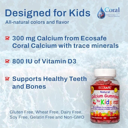 Coral Calcium Vitamin D3 Kids Gummy, 300 mg 800 IU D3-60 Gummies (2 Pack)