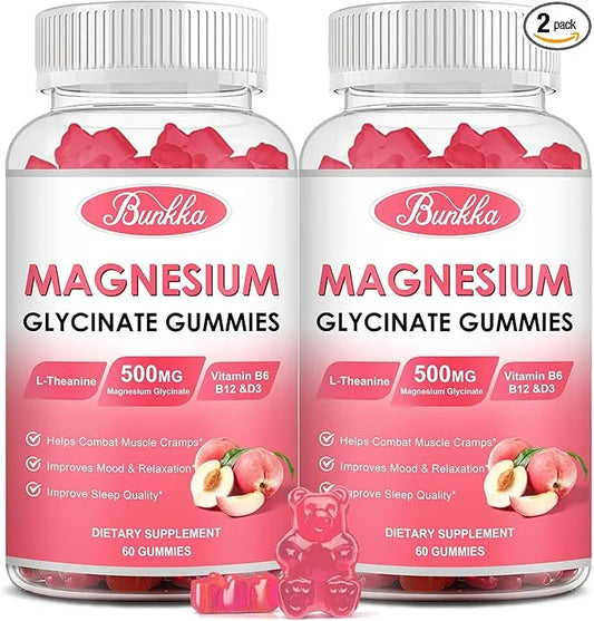 (2 Pack) Magnesium Glycinate Gummies-Magnesium Glycinate 500mg, Magnesium B6 for 120 Peach