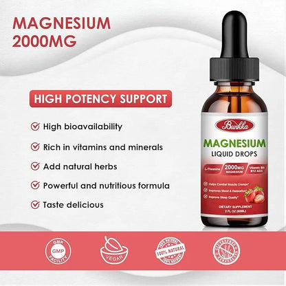 Magnesium Glycinate 500mg Drops, Liquid Magnesium 2 fl