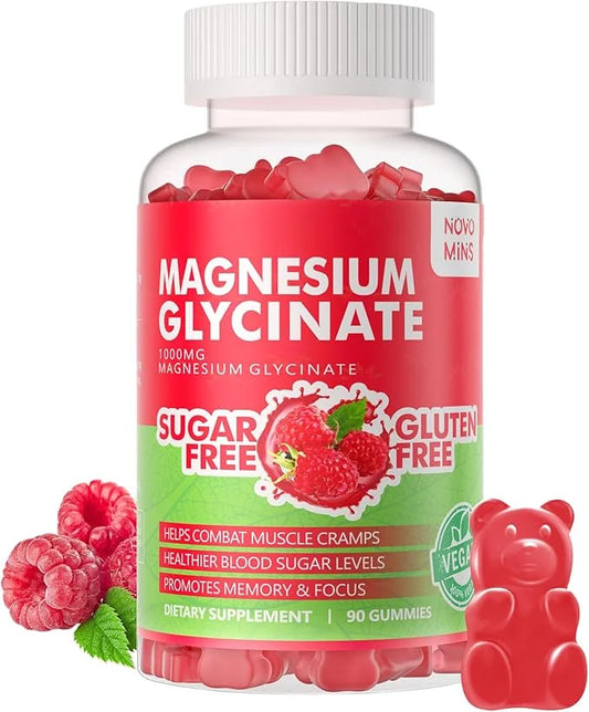 90 CT Magnesium Glycinate Gummies 1000mg B6, CoQ10 CoQ10 for 90 Raspberry