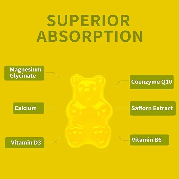 Magnesium Glycinate Gummies 500mg, Chewable Magnesium D3, B6, B6, CoQ10, CoQ10, for 60 Pineapple