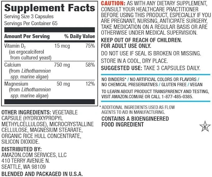 Amazon Elements Calcium Complex with Vitamin 250 mg (3 per 195 Capsules