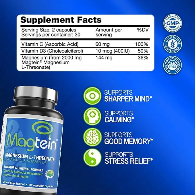Magnesium L-Threonate, Improve Brain Health, Memory, 60 Veg (30 Days