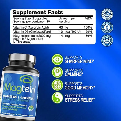 Magnesium L-Threonate, Improve Brain Health, Memory, 60 Veg (30 Days