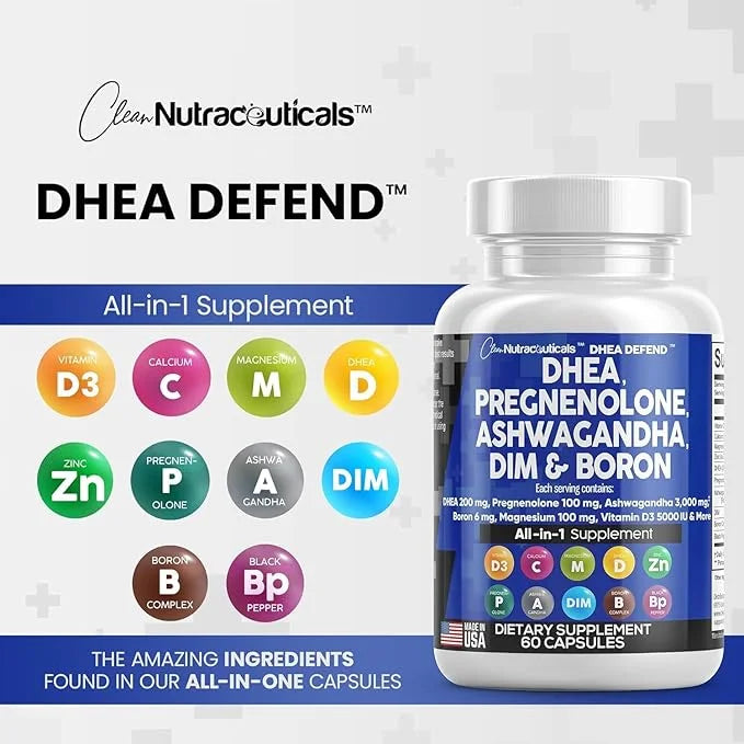 DHEA 200mg Supplement Pregnenolone 100mg 3000mg Boron 6mg Complex 50mg Vitamin D3 5000 5000 iu 60 Ct