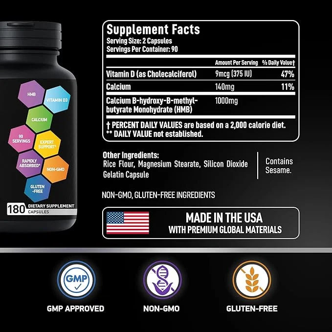Advanced HMB Vitamin D3 Supplement 1,000mg Formula 180 Capsules