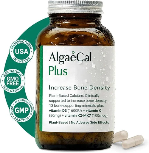 ALGAECAL Plus - Organic Red Algae K2 MK7 MK7 (100mg), (100mg), Vitamin D3 (1600 (1600 IU), (350mg) & 120 Veggie