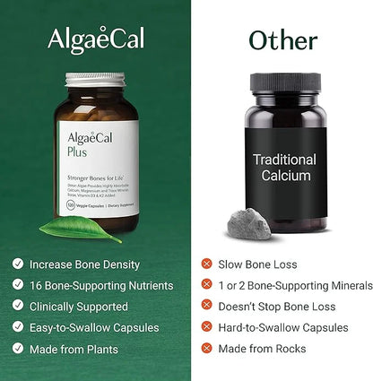 ALGAECAL Plus - Organic Red Algae K2 MK7 MK7 (100mg), (100mg), Vitamin D3 (1600 (1600 IU), (350mg) & 120 Veggie