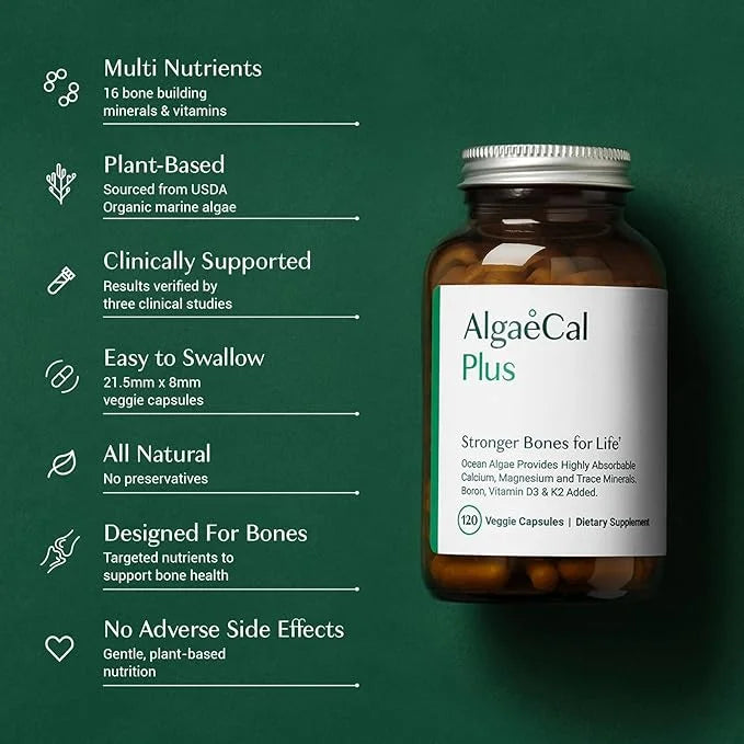 ALGAECAL Plus - Organic Red Algae K2 MK7 MK7 (100mg), (100mg), Vitamin D3 (1600 (1600 IU), (350mg) & 120 Veggie