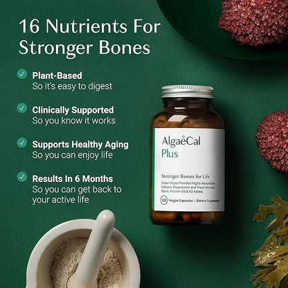 ALGAECAL Plus - Organic Red Algae K2 MK7 MK7 (100mg), (100mg), Vitamin D3 (1600 (1600 IU), (350mg) & 120 Veggie