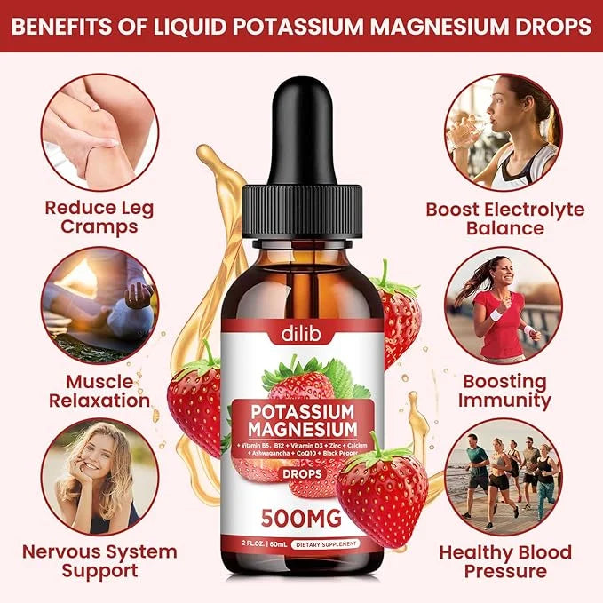 Potassium Magnesium Citrate Supplement, Liquid Magnesium 500mg with D3, B6, B6, B12, B12, CoQ10 CoQ10 - 2 fl
