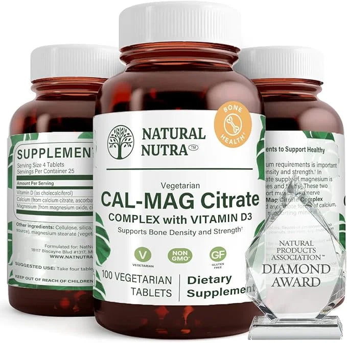 Natural Nutra Cal-Mag Citrate with Vitamin D3,1000/500 mg 100 Vegan