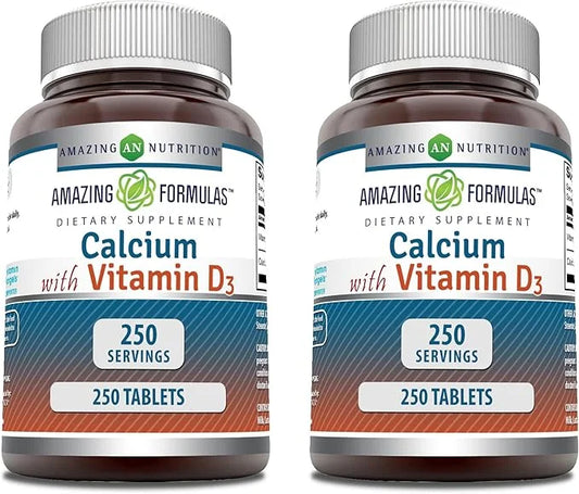Amazing Formulas Calcium with Vitamin D3 Supplement 250 | 2 Pack)