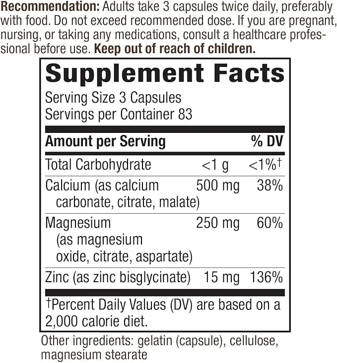 Nature’s Way Calcium-Magnesium-Zinc 250 Capsules