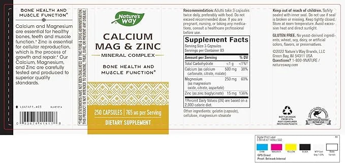 Nature’s Way Calcium-Magnesium-Zinc 250 Capsules