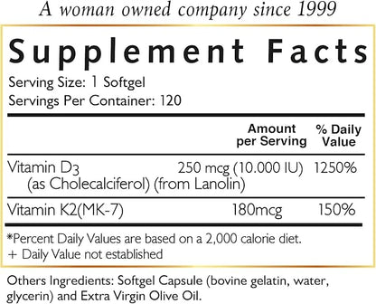 Coco March Vitamin D3+K2 10,000 IU 4 Month 250 mcg D3-180 mcg K2