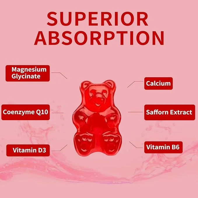 Magnesium Glycinate Gummies 500mg, Chewable Magnesium D3, B6, B6, CoQ10 CoQ10 for 60 Raspberry Gummies（2 Pack)
