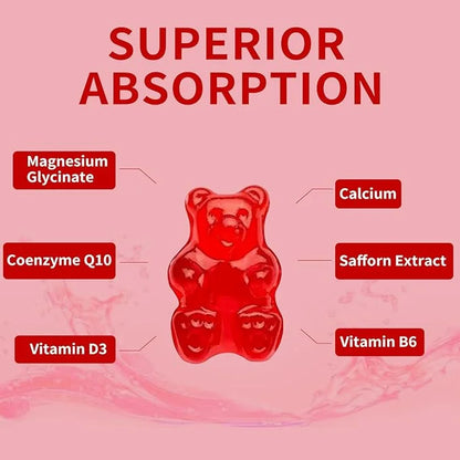 Magnesium Glycinate Gummies 500mg, Chewable Magnesium D3, B6, B6, CoQ10 CoQ10 for 60 Raspberry Gummies（2 Pack)