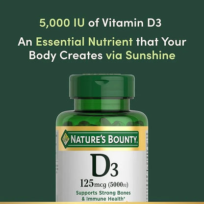 Nature's Bounty Vitamin D3, Immune Support, 125 mcg (5000iu), Rapid 240 Ct