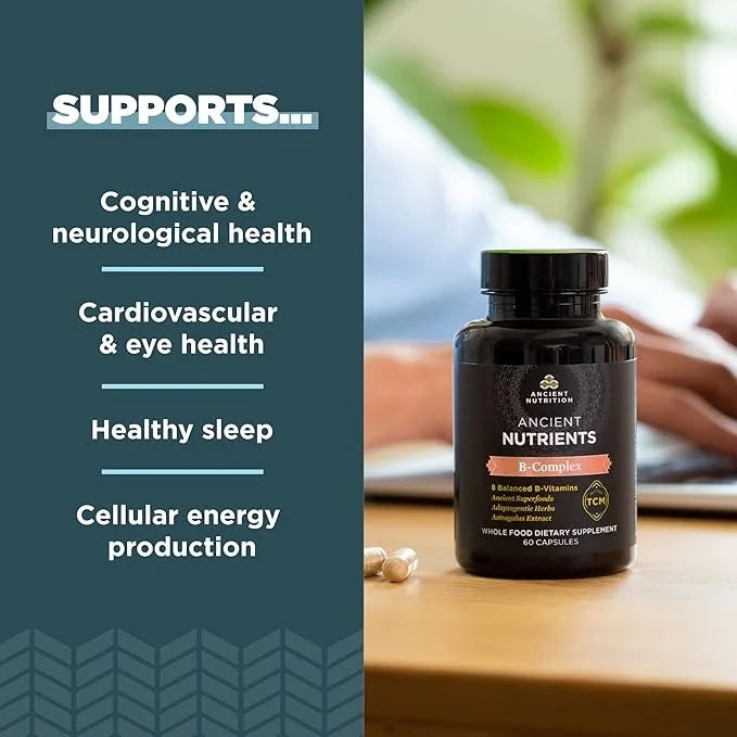 Ancient Nutrition Vitamin B Complex Supplement, 8 Balanced 60 Capsules