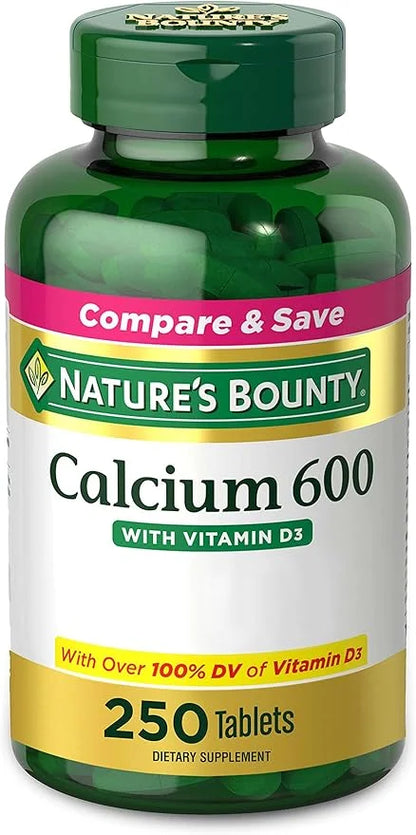 Nature's Bounty Calcium Carbonate & Vitamin 600mg Calcium 800IU Vitamin D3, 250 250 Tablets