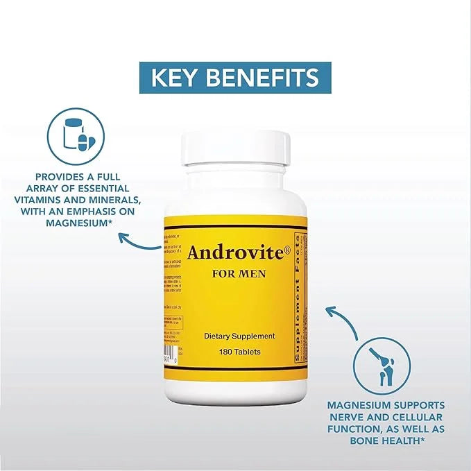 Androvite for Men 500mg, Multimineral D3, Calcium-Free 180 Count