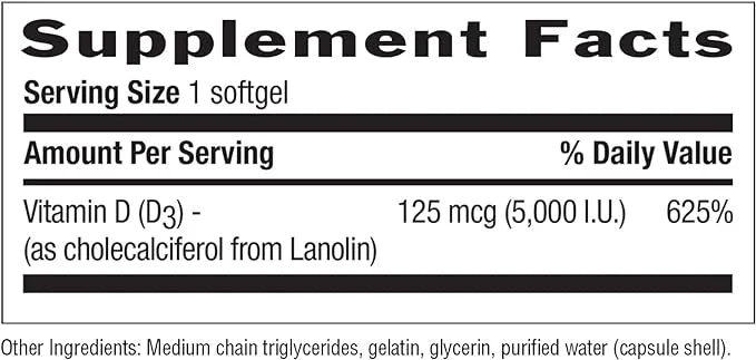 Country Life Vitamin D3, Non-Fish 5000 365 Softgels,