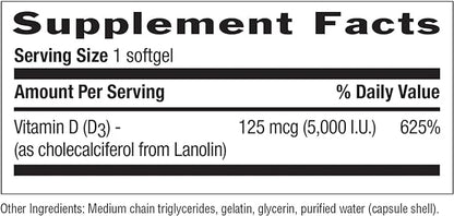 Country Life Vitamin D3, Non-Fish 5000 365 Softgels,