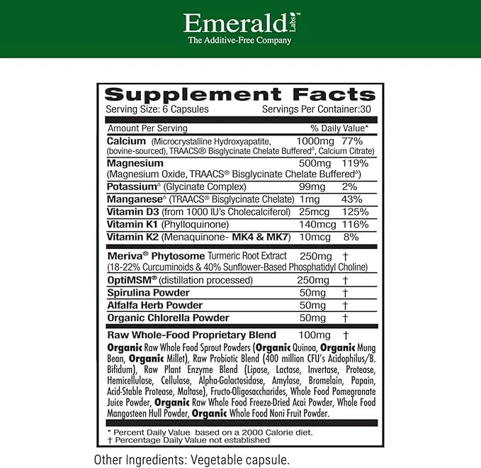 EMERALD LABS Osteo Bone Health D3, K2, K2, Calcium, 180 Vegetable