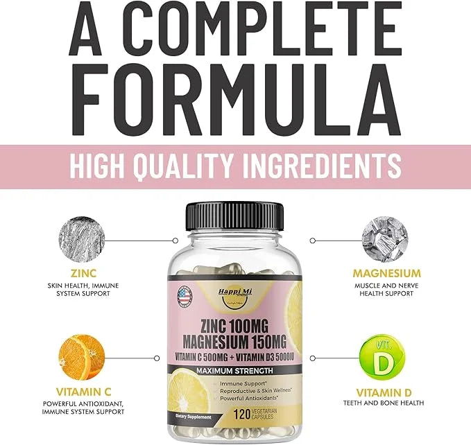 Zinc, Zinc 100mg, Magnesium Glycinate 150mg, D3 5000 5000 IU, 500mg Per
